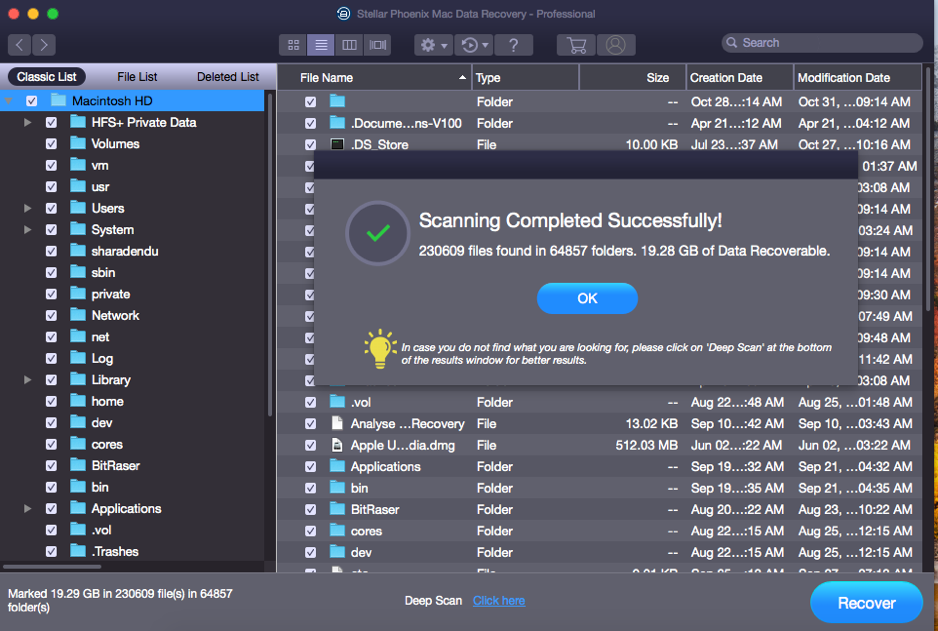 Stellar Phoenix Mac Data Recovery - Scan Completed