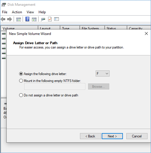 select Assign the following drive letter