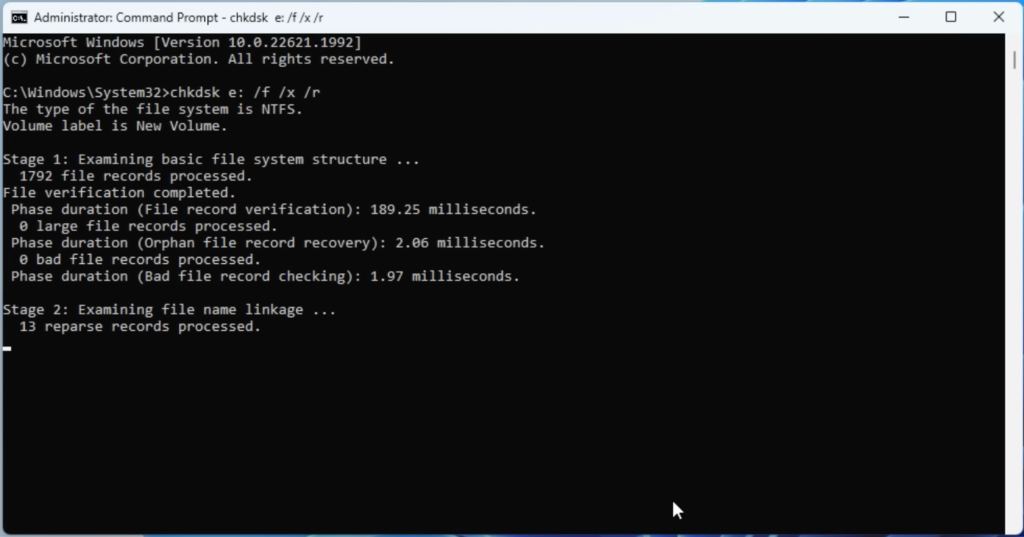 Use this command chkdsk Z: /f /r