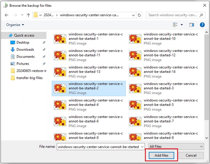 Choose individual files to restore