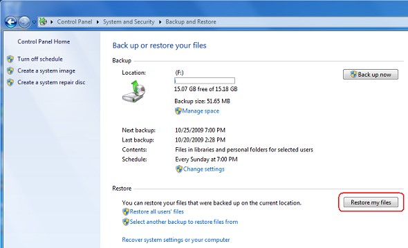 click Restore my files