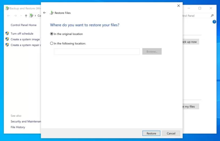 click restore