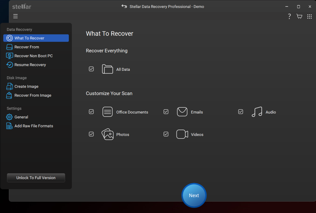 select what to recover