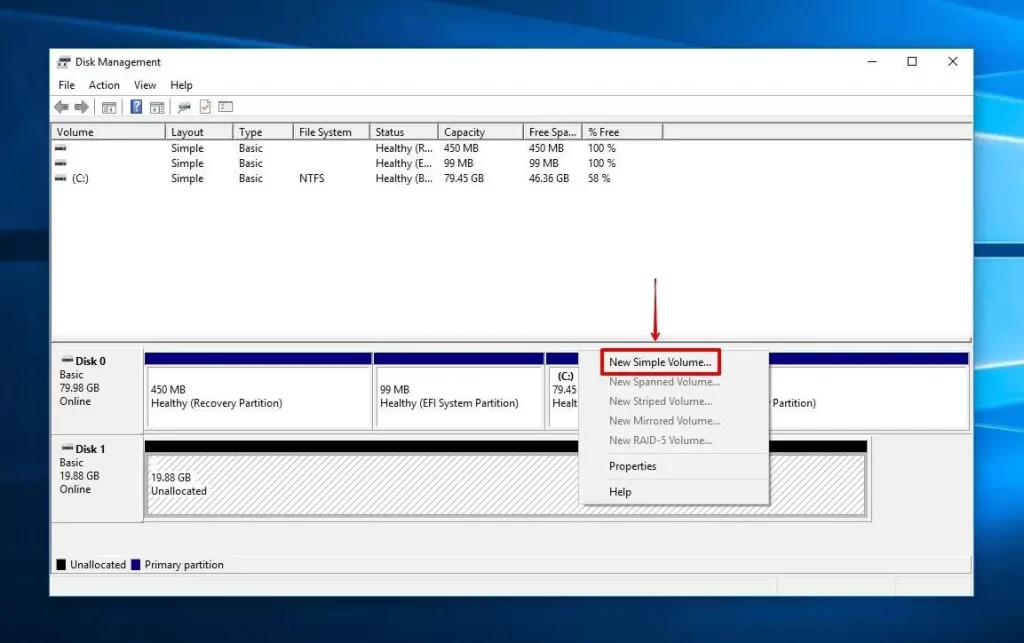 Select new simple volume