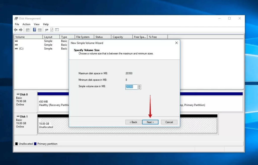 specify volume size