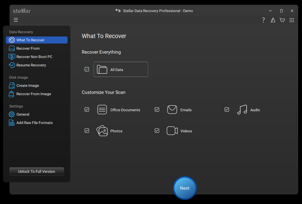 Select what to recover