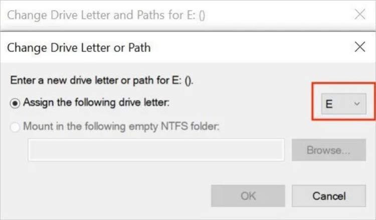 enter a new drive letter in windows