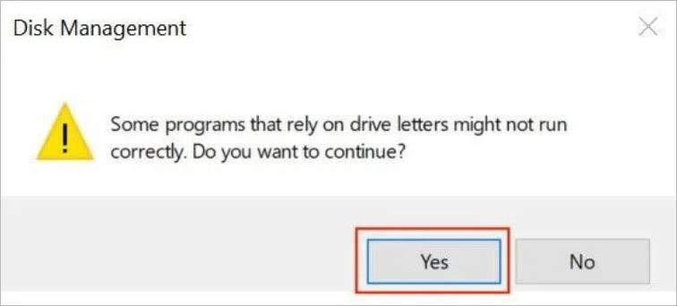 disk management warning message