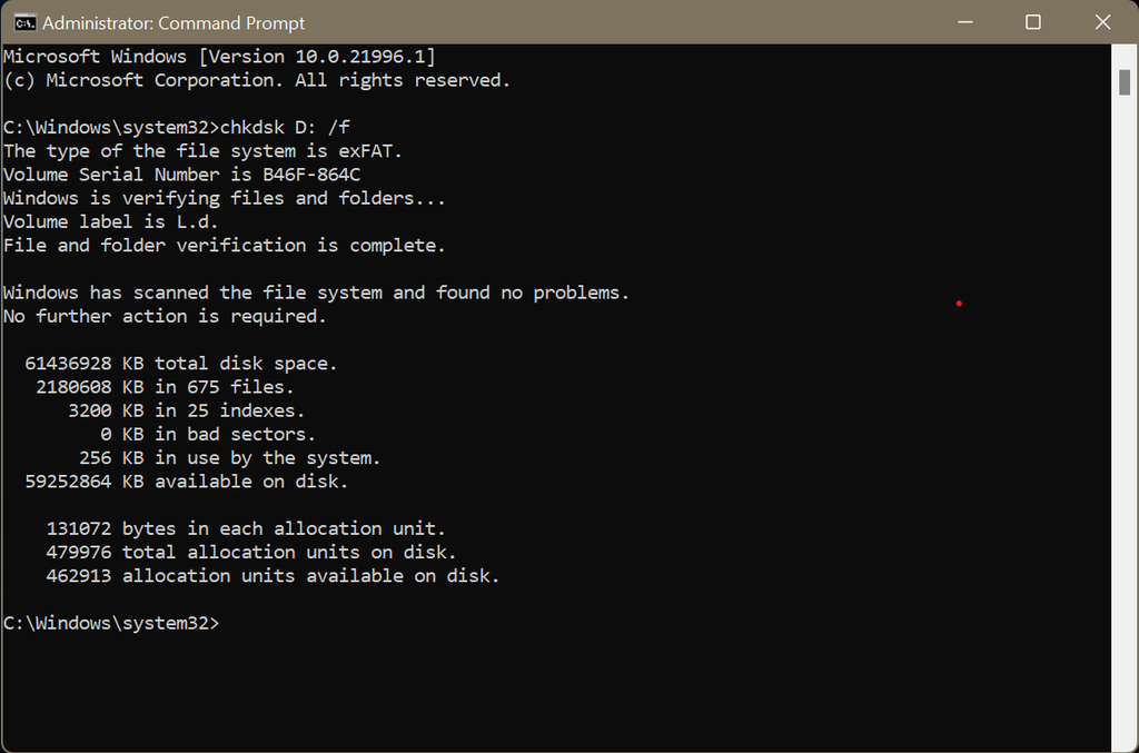 run chkdsk