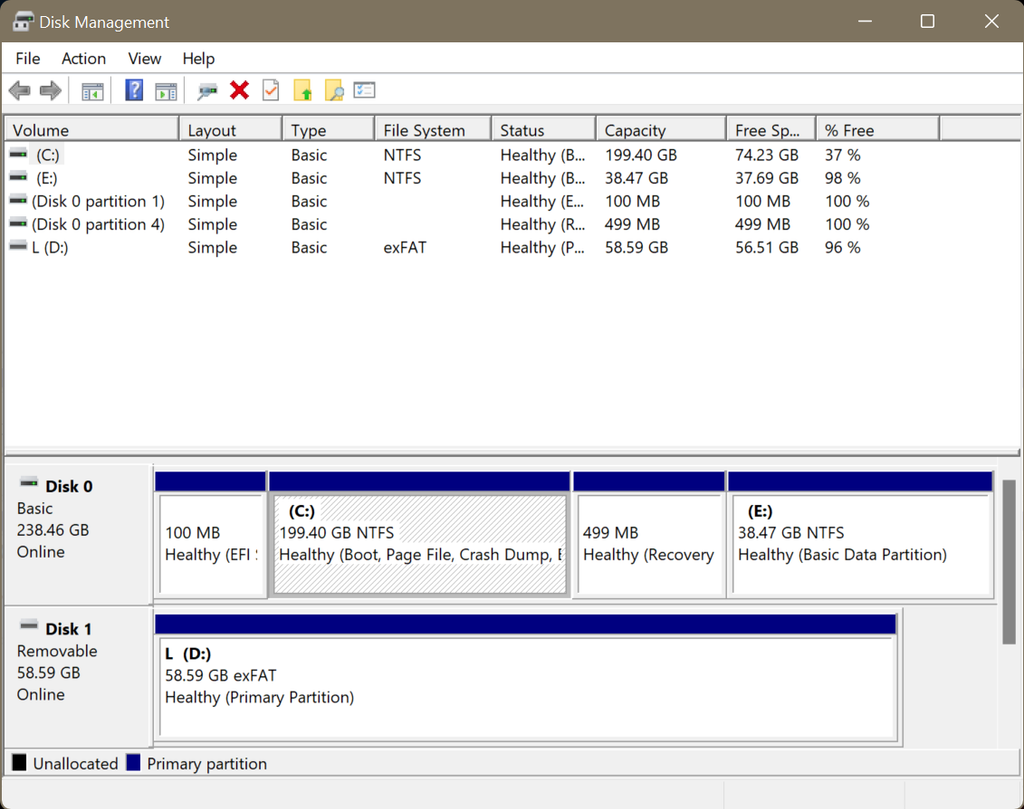 open disk management