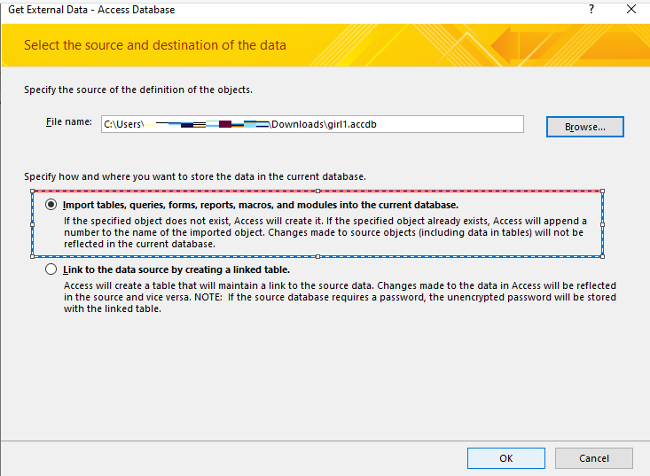 Select import tables