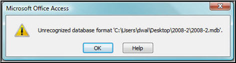 Microsoft Access Database unrecognized format error
