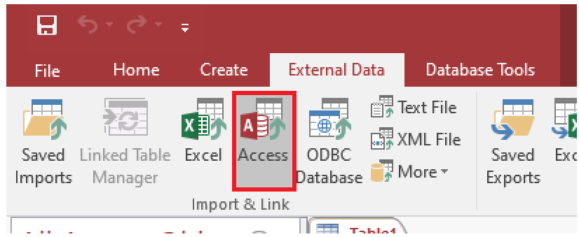 select Access on the Import & Link