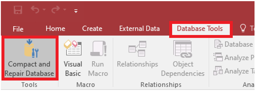 Click Database Tools > Compact & Repair Database