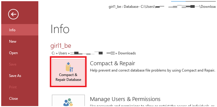 click the &lsquo;Compact & Repair&rsquo;