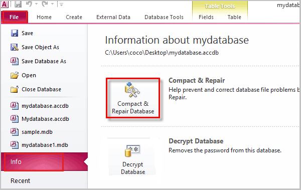 Compact and Repair option in MS Access