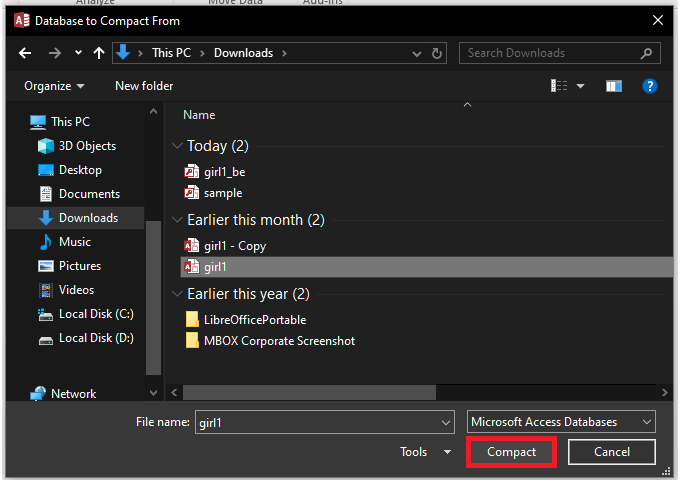 locate the corrupt Access database file