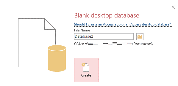 Give new database name to create new Access database file