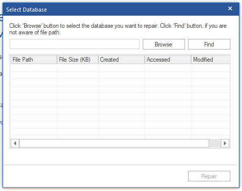 Select Database window