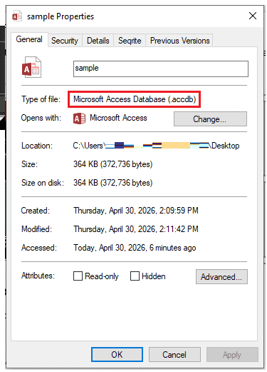 Select Type of File and click OK