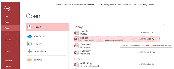 select MDB file