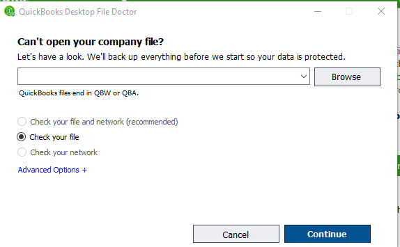 click Browse to choose the desired company file