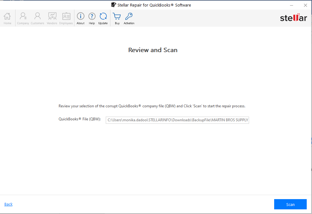 Review and Scan window