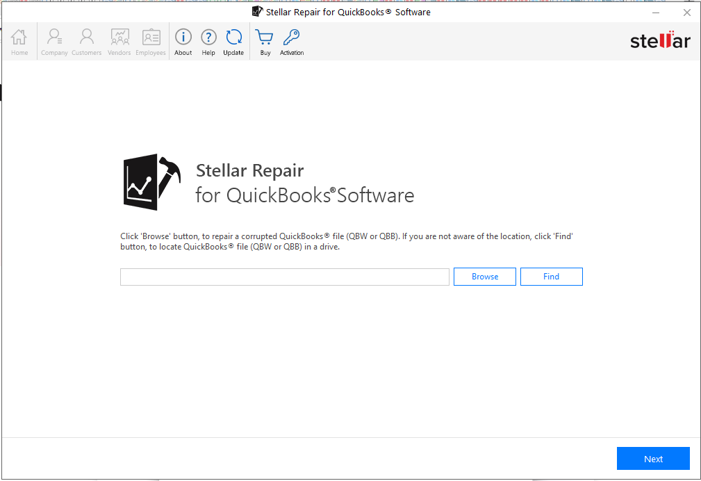 Main Interface of Stellar Repair for QuickBooks® Software