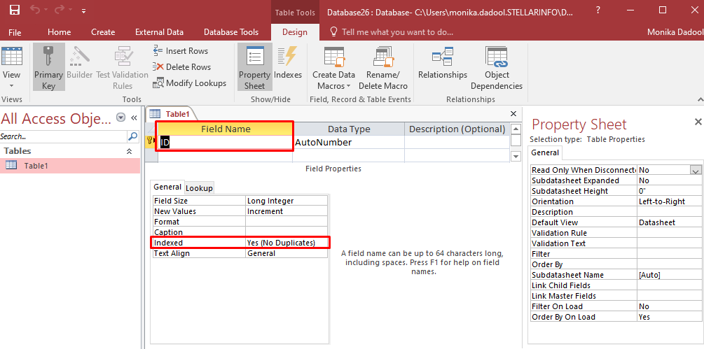 Enabling indexed properties in Access Design View