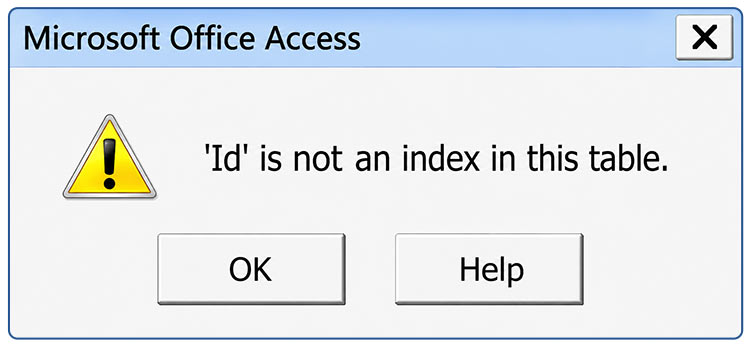 ID is not an index in this table error message
