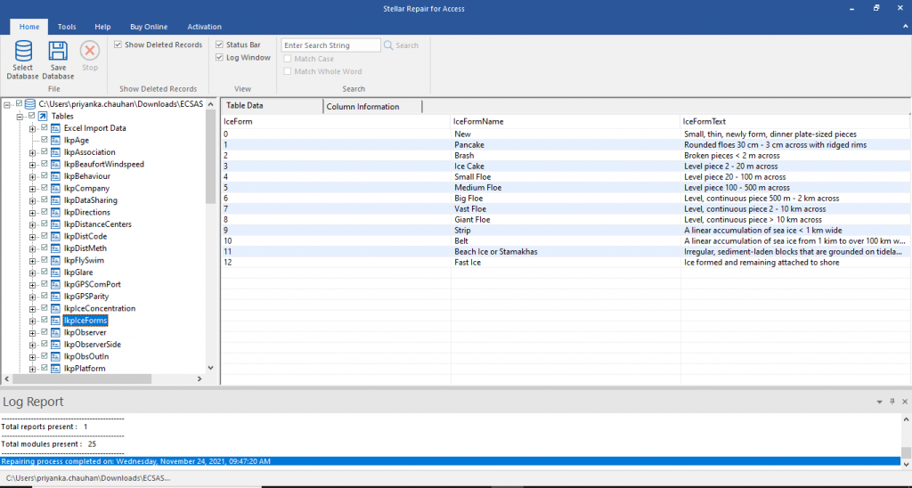Preview window to view the contents