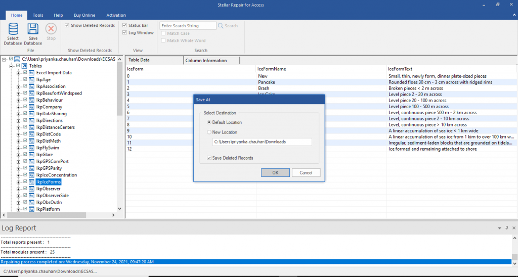 Select location to save repaired database in Access