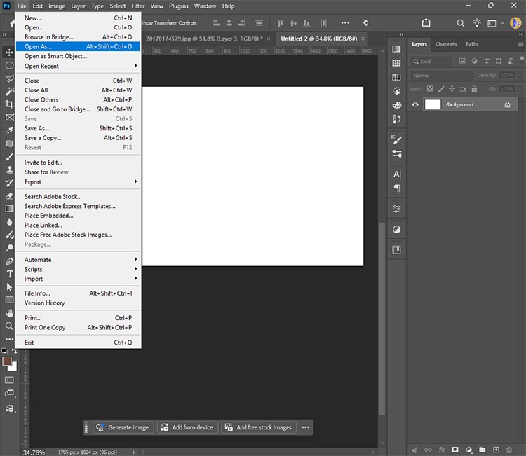 open JPEG image with Adobe Photoshop