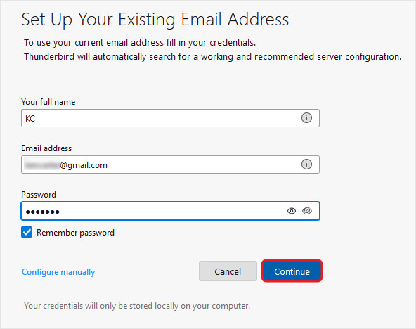 Enter your Gmail username, Email ID, and Password