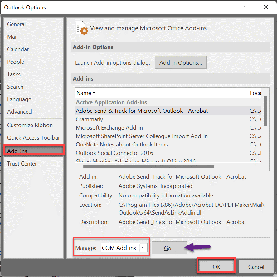 Outlook options 