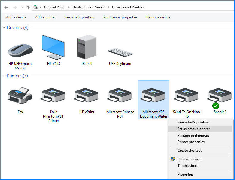 Change in Default Printer Setting