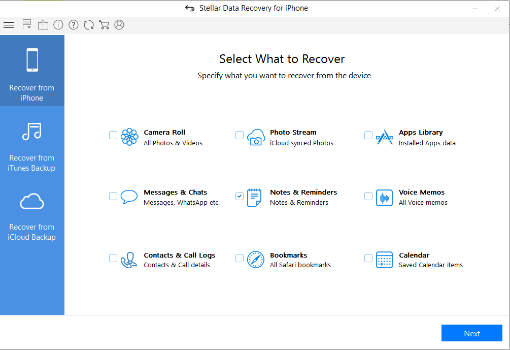 Stellar Data Recovery for iPhone - Choose Recover from iPhone