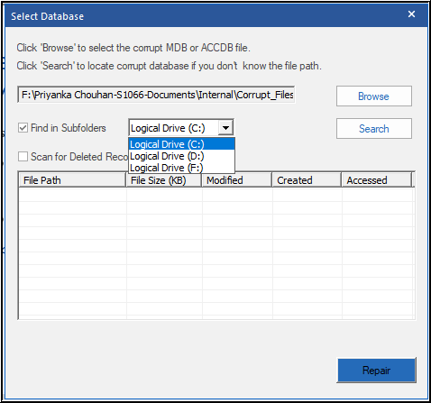 Select the Drive From the Drop-Down list