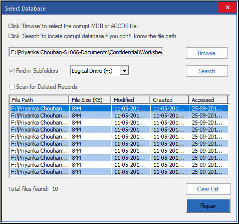 Search mdb and accdb files