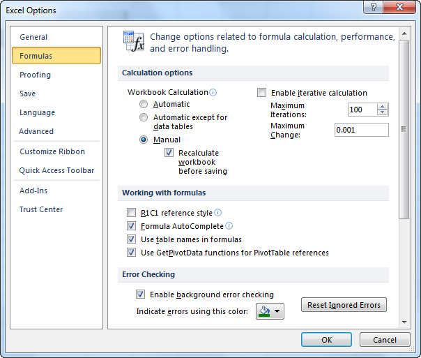 calculation options