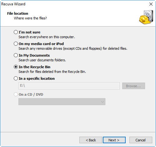Choose Location Recuva