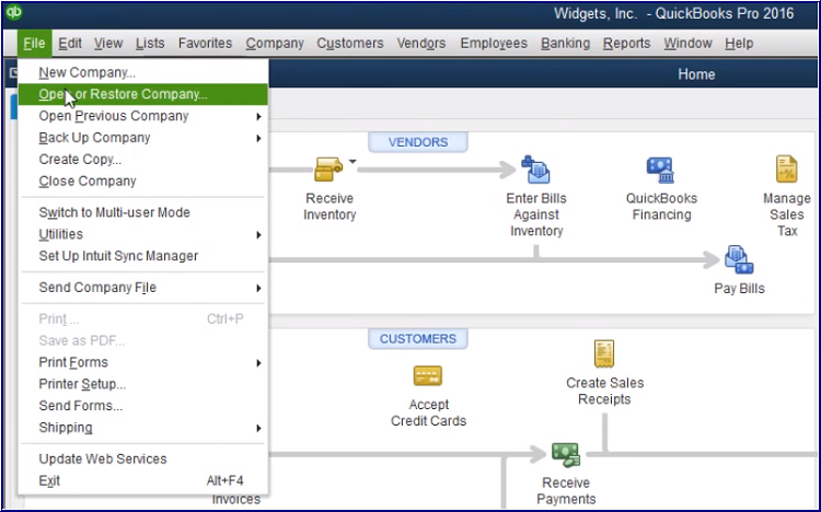 Open or Restore Company File