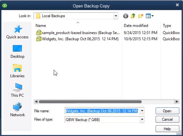 Open backup copy