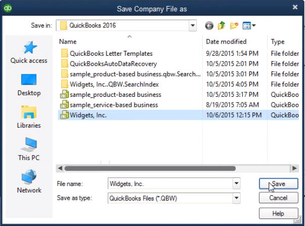 Save QuickBooks Company file