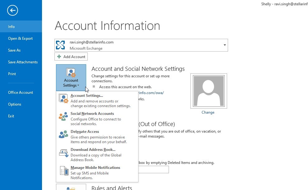 Account Settings Outlook