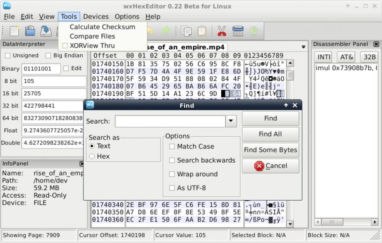 Ilustración: Editor hexadecimal en Linux