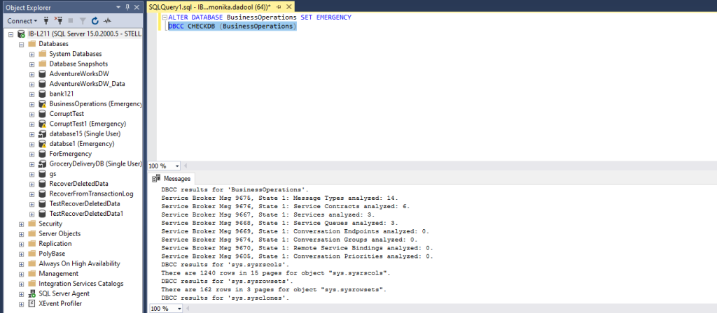DBCC CHECKDB (BusinessOperations)