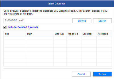  Reparatur ausgewählte beschädigte Datenbankdatei mit Stellar Repair for SQL Software