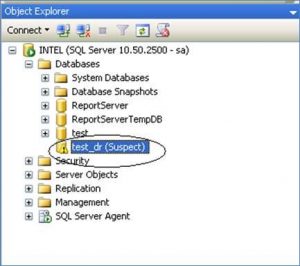 recuperarea bazei de date MS SQL din modul Suspect