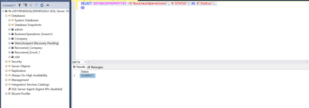 Recover MS SQL Database from Suspect Mode